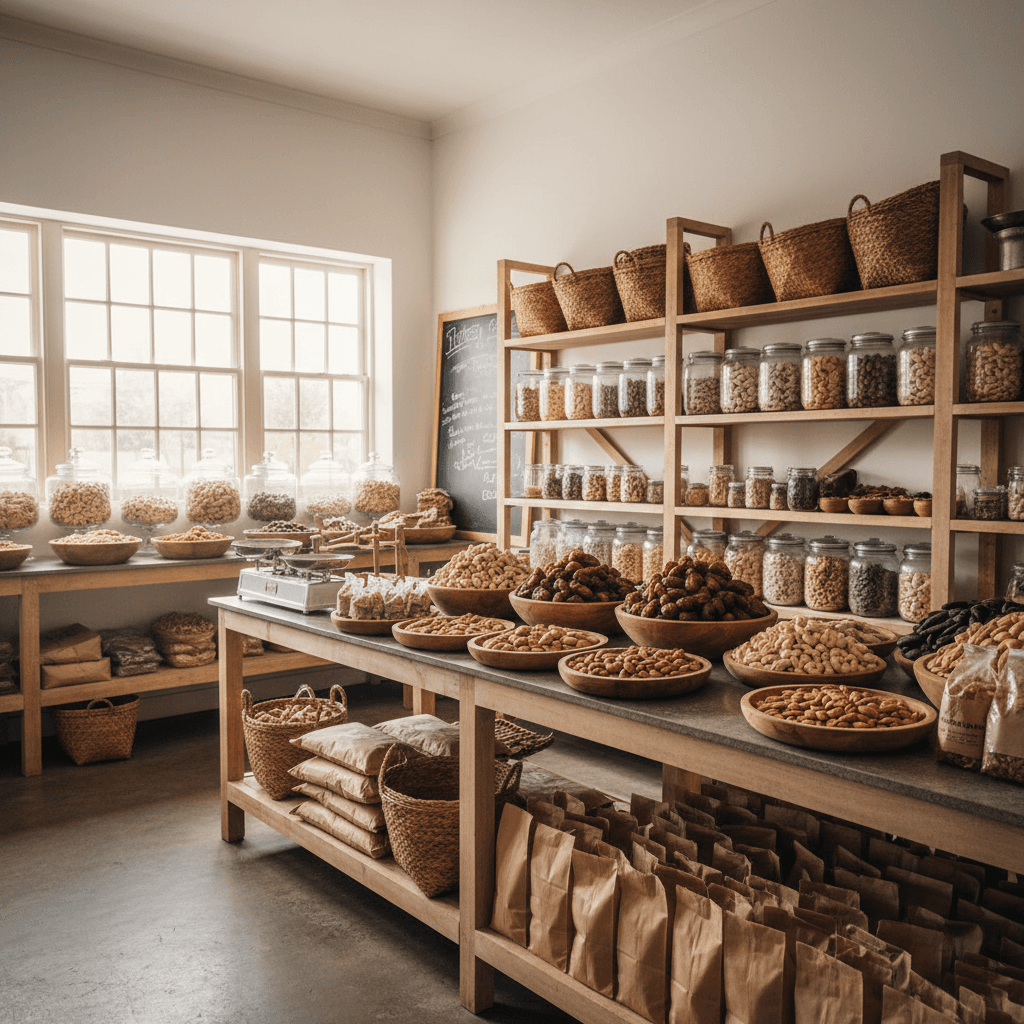 DRM Native Product workspace with organized dry fruits