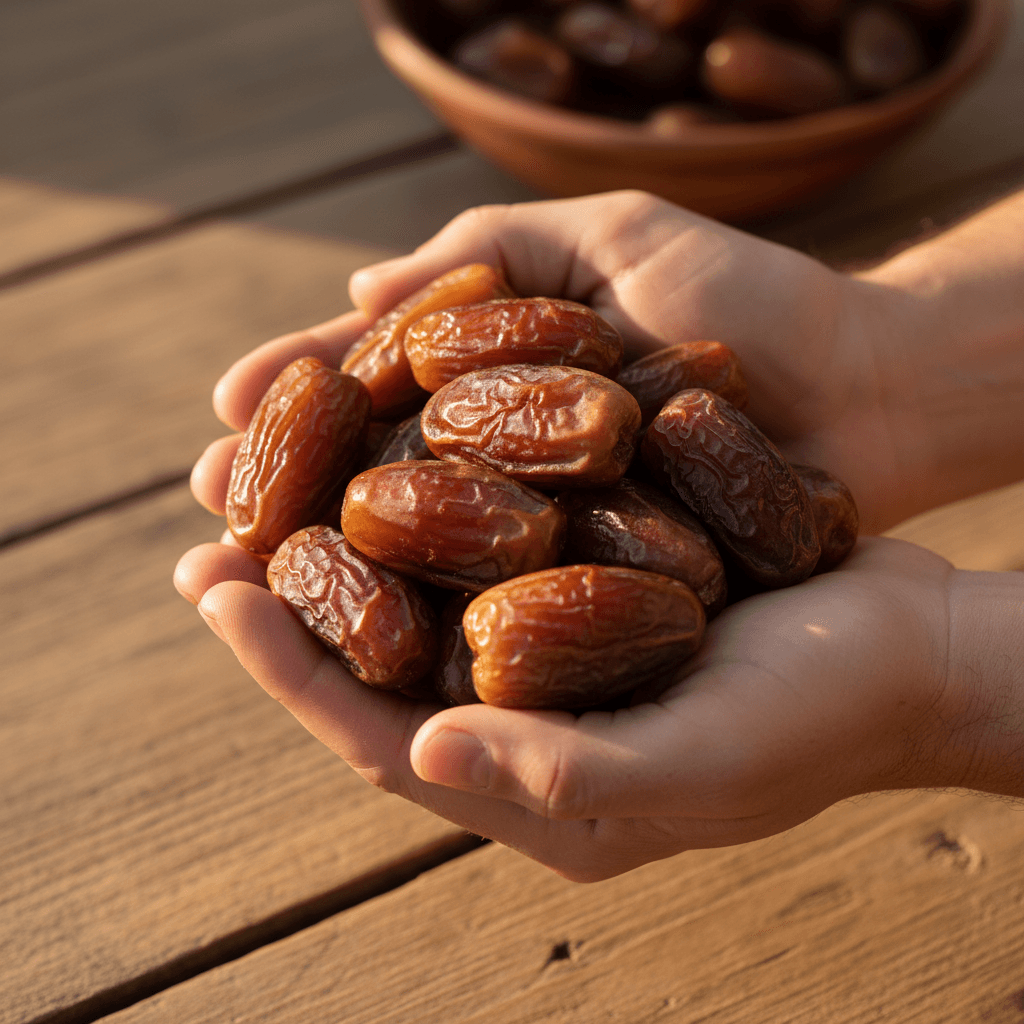 Fresh dates held in hands