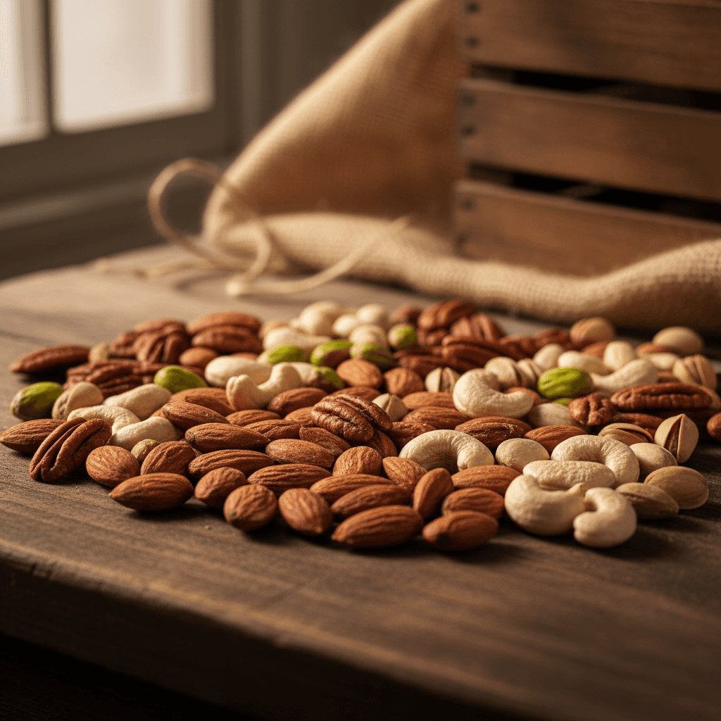 Three dry fruit varieties arranged on stone