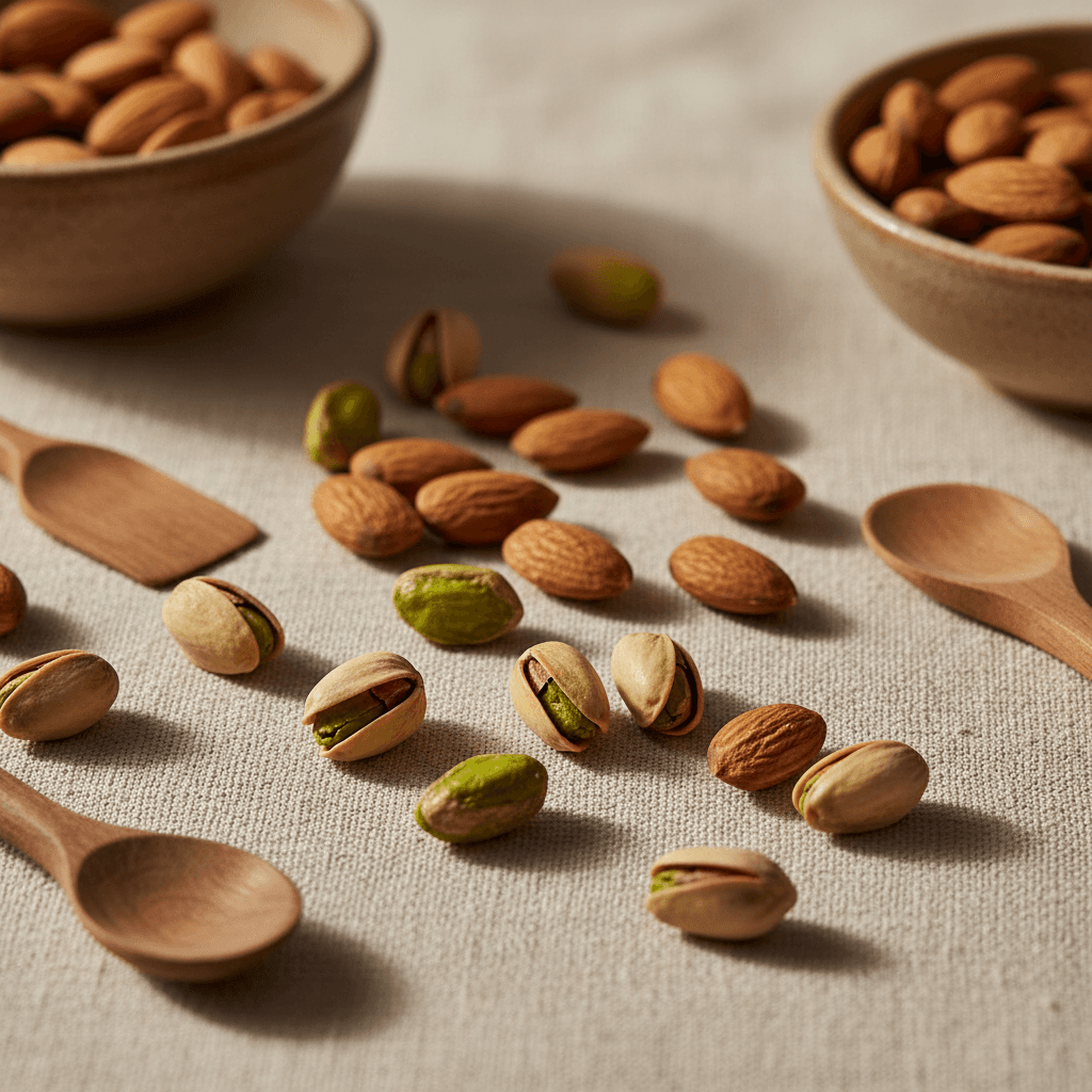 Premium cashews on natural textile
