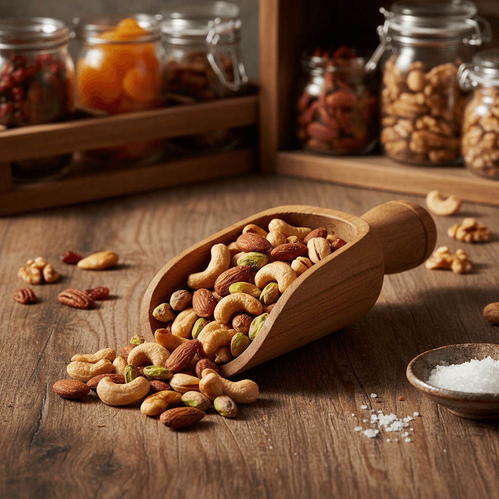Whole and halved almonds in natural light